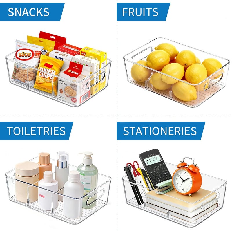 Mpotmiy 10 Pack Pantry Organizers and Storage,Clear Plastic Containers with 2 Dividers for Kitchen,Fridge Organization and Storage,Acrylic Bins for Pounches,Spice Packet,Snack organzier - Image 4